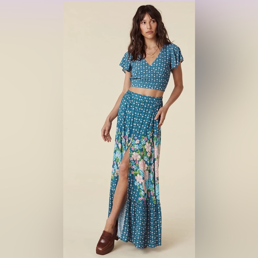Spell and the Gypsy Yellow Rose crop top & Maxi skirt set in Cornflower Blue Set